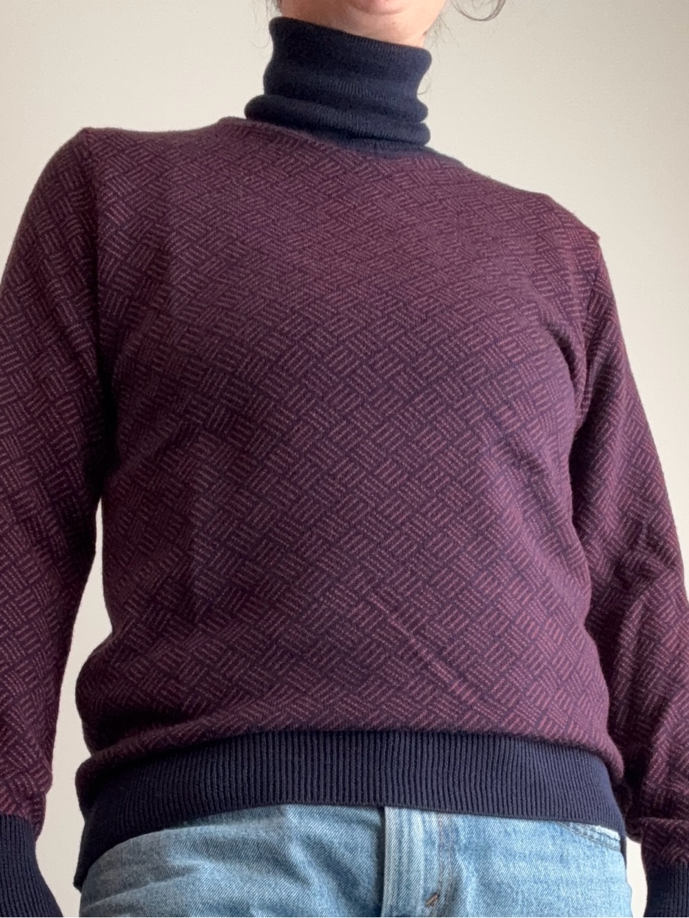 Progetto Uomo Made In Italy Wool Blend Turtleneck Sweater Navy Red Size M